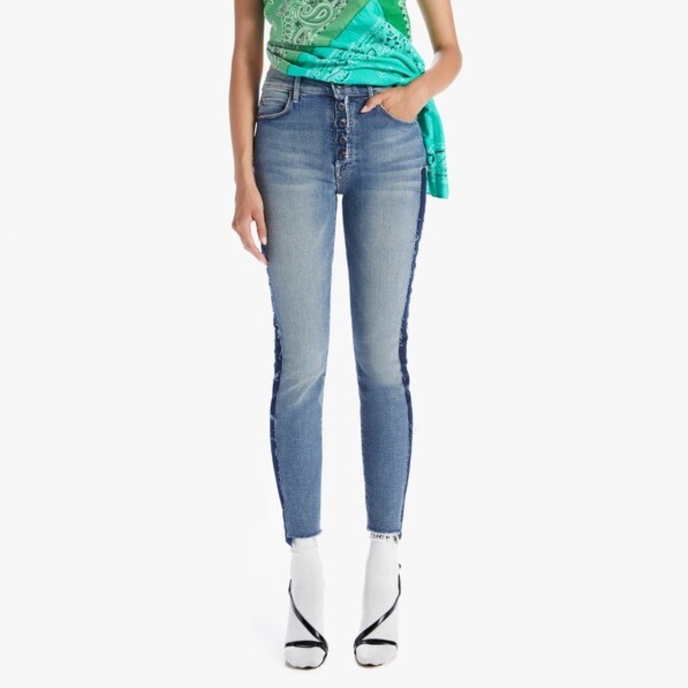 Mother The Cut And Sew Stunner Ankle Fray High Rise Skinny Jeans Don’t Be Trashy